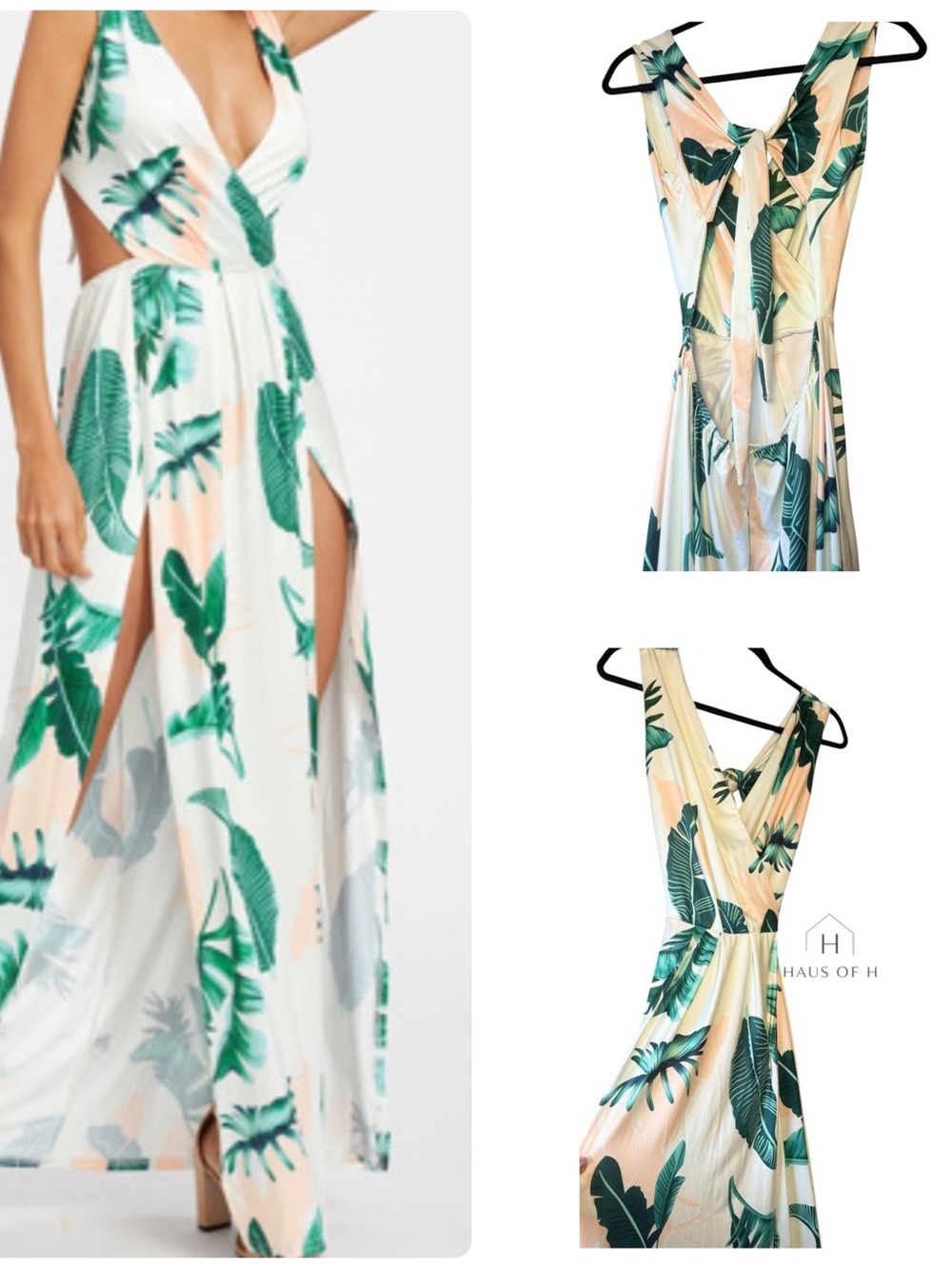 Women’s Tropical White Floral print halter Tie Back Summer Backless Dress M